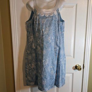 LOFT Baby Blue Paisley Floral Sleeveless Midi Dress Satin Neckline - 14